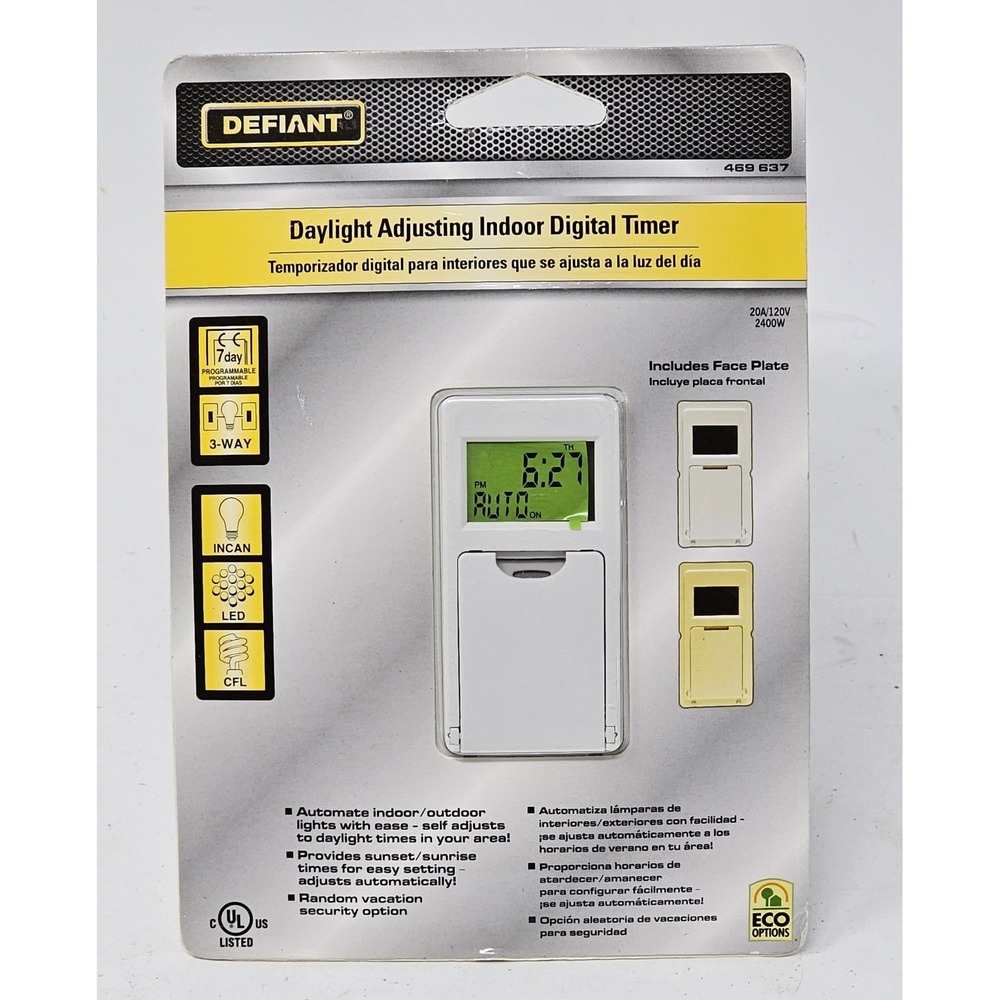 Defiant Daylight Adjusting Indoor Digital Timer Switch White 20A 7 Day 469637